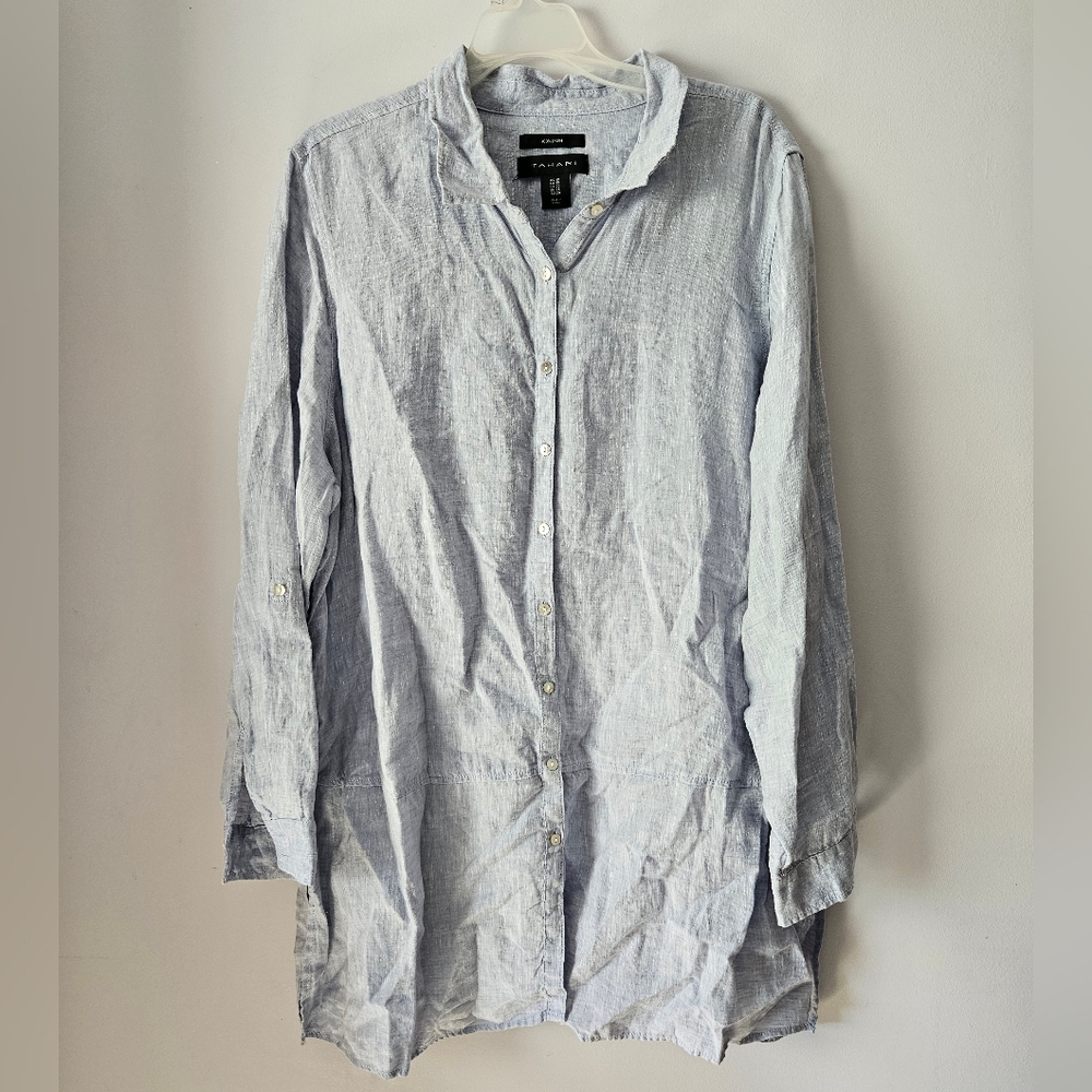 Tahari 100% Linen Button Down Tunic Size 1x - image 1
